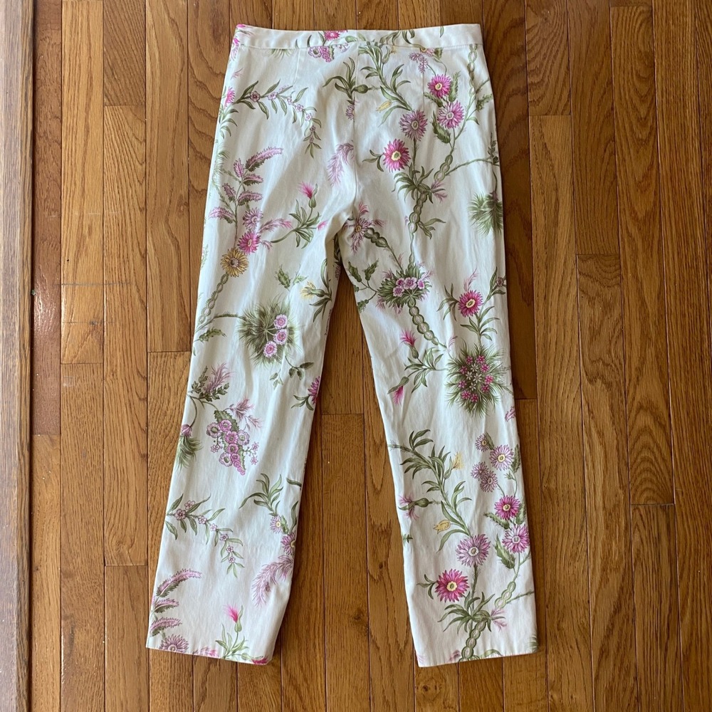 Vintage Y2K William B Floral Straight Leg Trousers Silk Trim Ankle Slit Size 2 4 - Picture 4 of 12
